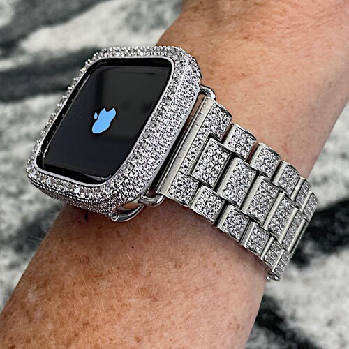 White Gold High End Style All Lab Diamond Apple Watch Band and - Etsy