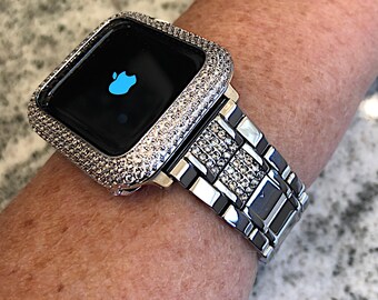 Luxury White Gold Apple Watch Band and or Lab Diamond Bezel | Etsy Ireland