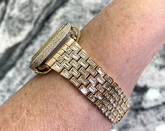 Gorgeous Baguette Apple Watch Bands in 14k Yellow Gold GP  display picture 3