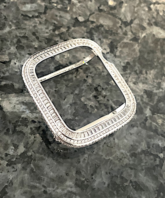 White Gold Bling Baguette Bezel Only Lab Diamond Apple Watch  display picture 1