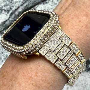 Series 10 46,42mm 40mm-45mm Apple Watch Band and or 14k yellow gold gp Pc made with Swarovski elements crystal Apple Watch case Apple Watch