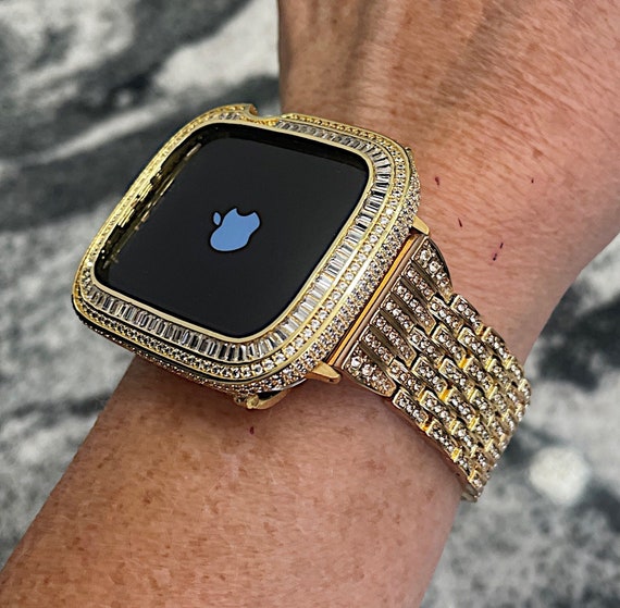 Yellow Gold Apple Watch Band and or Baguette Lab Diamond Apple Watch Case Apple Watch Bezel Band Bling Apple Watch Cover Apple Watch Bumper Etsy New Zealand