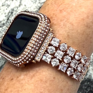Series 10 46,42mm 40mm-45mm Apple Watch Band and or 14k Rose gold gp Pc made with Swarovski elements crystal Apple Watch case Apple Watch