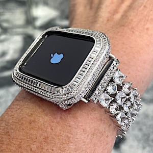 White Gold Apple Watch Band and or lab diamond Apple Watch case Apple Watch bands Apple Watch cases Apple Watch screen protection