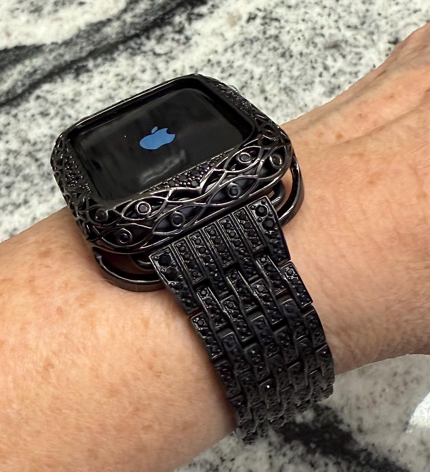 14k Black gold Crystal Apple Watch Band and or lab diamond filigree…