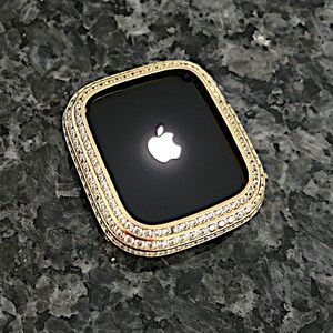 New 3 row Round channel set Yellow gold Bezel Lab Diamond Apple Watch Bezel jewelry Case Series Bling iwatch iPad iPhone series 4,5,6,SE image 4