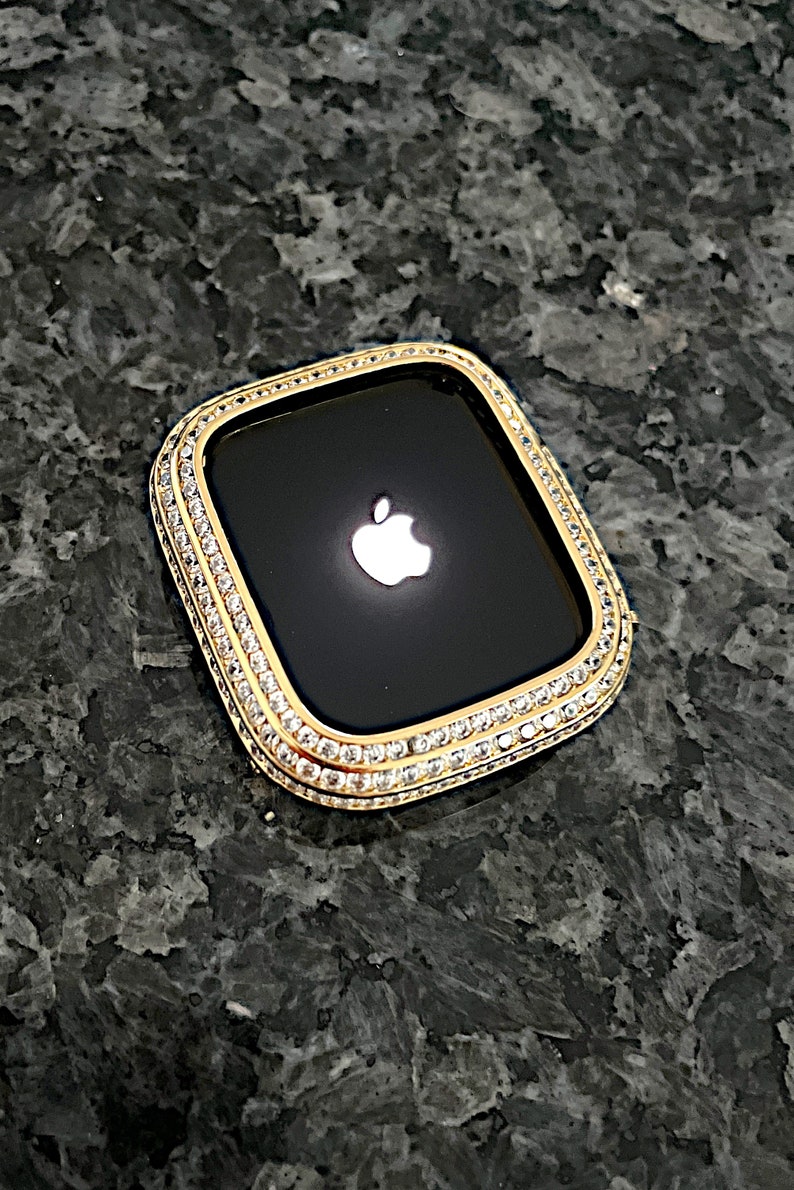 New 3 row Round channel set Yellow gold Bezel Lab Diamond Apple Watch Bezel jewelry Case Series Bling iwatch iPad iPhone series 4,5,6,SE image 4