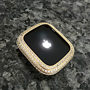New 3 row Round channel set Yellow gold Bezel Lab Diamond Apple Watch Bezel jewelry Case Series Bling iwatch iPad iPhone series 4,5,6,SE image 3