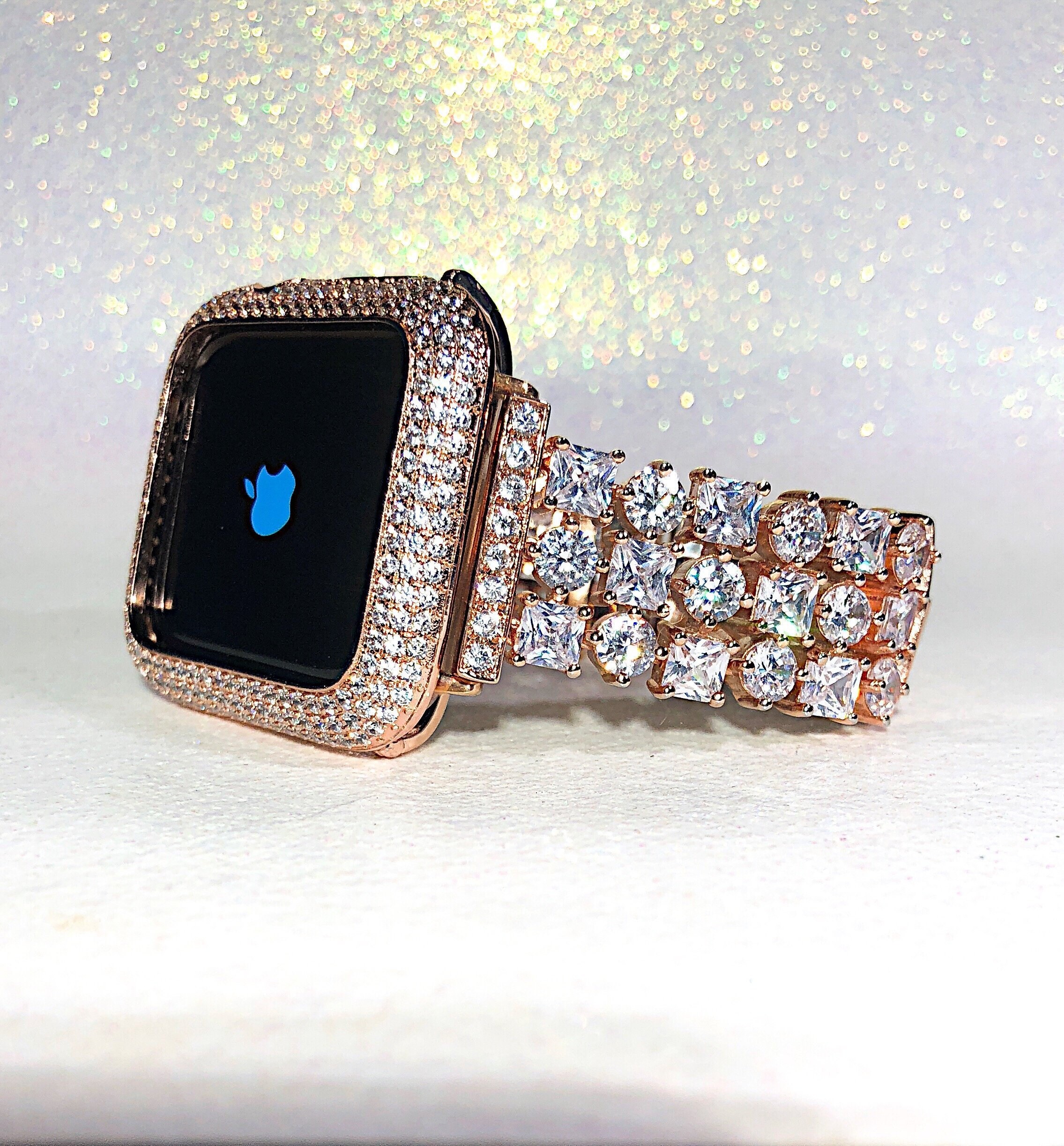 Rose Gold Apple Watch Band and or Lab Diamond Apple Watch band bling Apple Watch case cover bumper 38,40,42,44,41,45,46,49 Ultra Apple Watch