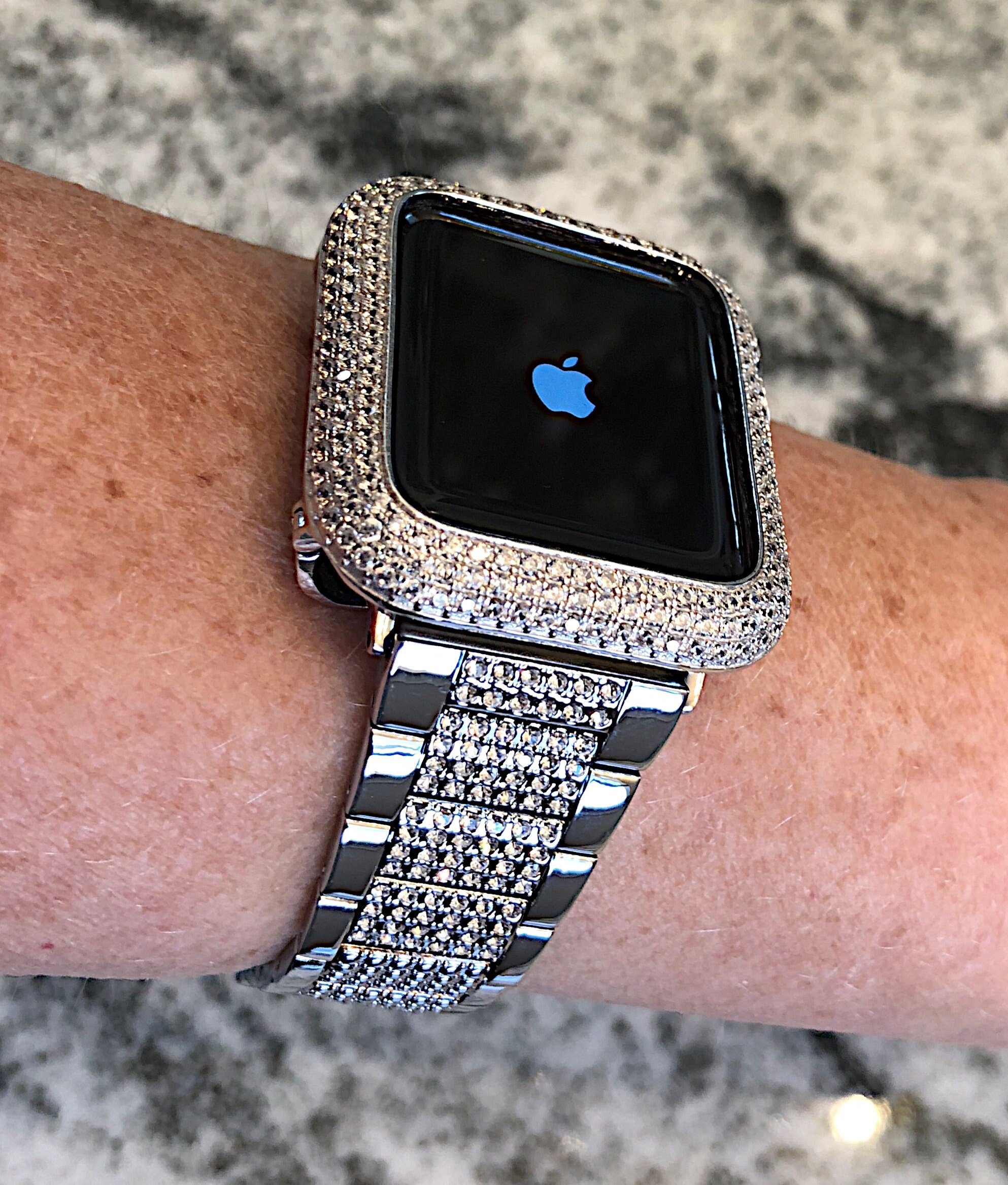 White Gold Apple Watch Lab Diamond 
