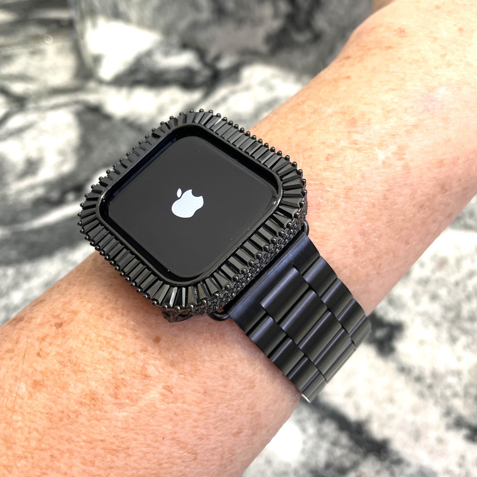 Black Apple Watch Band and or Lab Diamond Bezel Iwatch Band Etsy