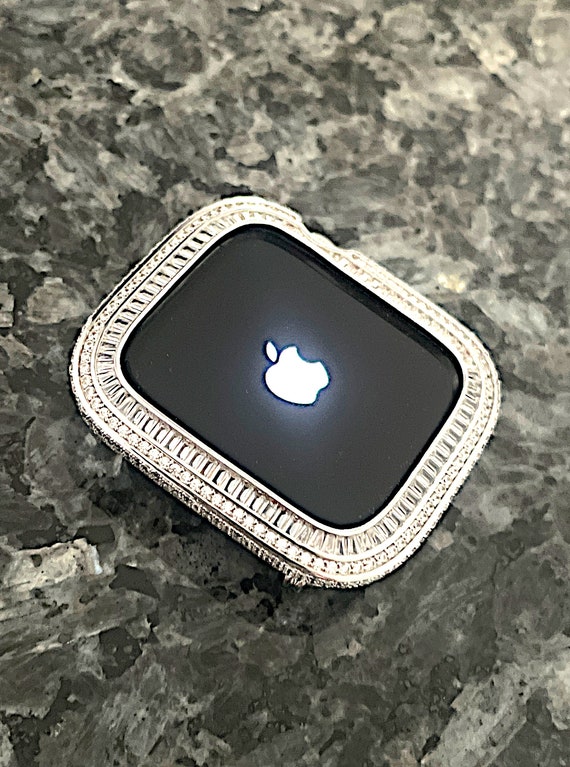 White Gold Bling Baguette Bezel Only Lab Diamond Apple Watch  display picture 3