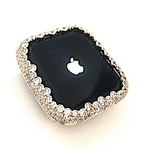 White gold with Clear lab diamond bezel Apple Watch Bezel Case cover Bumper iPad Micro Pave Bling 38/40 42/44mm series 1,2,3,4,5,6,SE