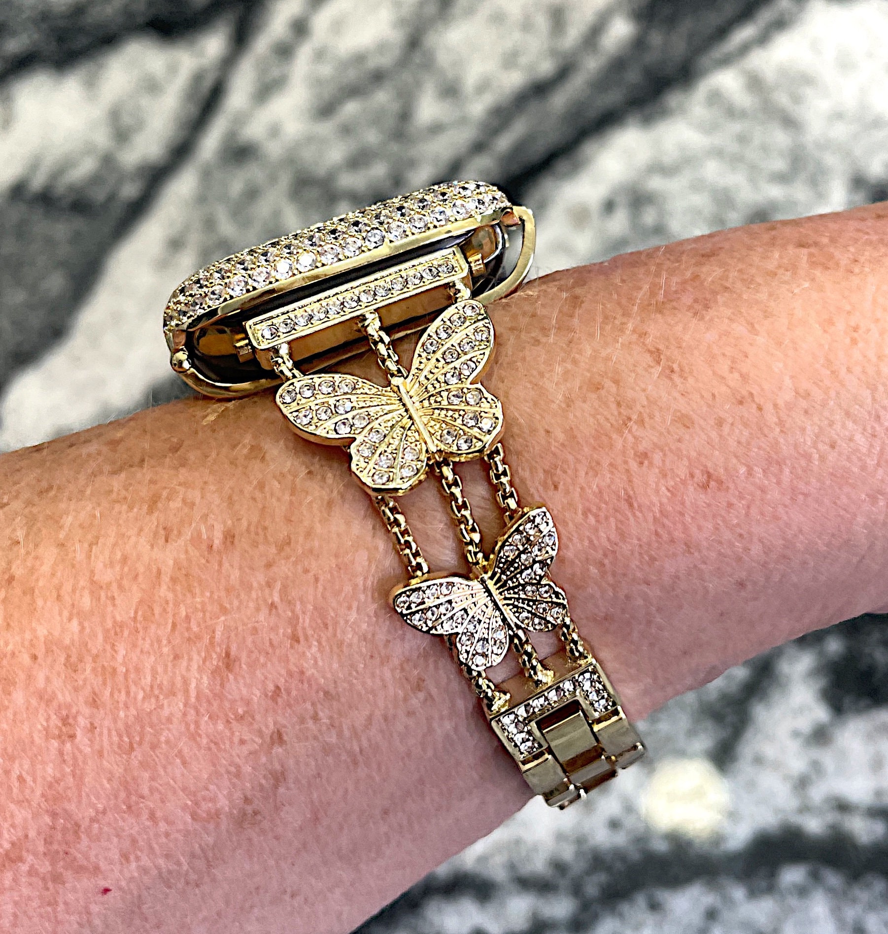 14k Yellow Gold Beautiful Crystal Butterfly Apple Watch Band  display picture 3