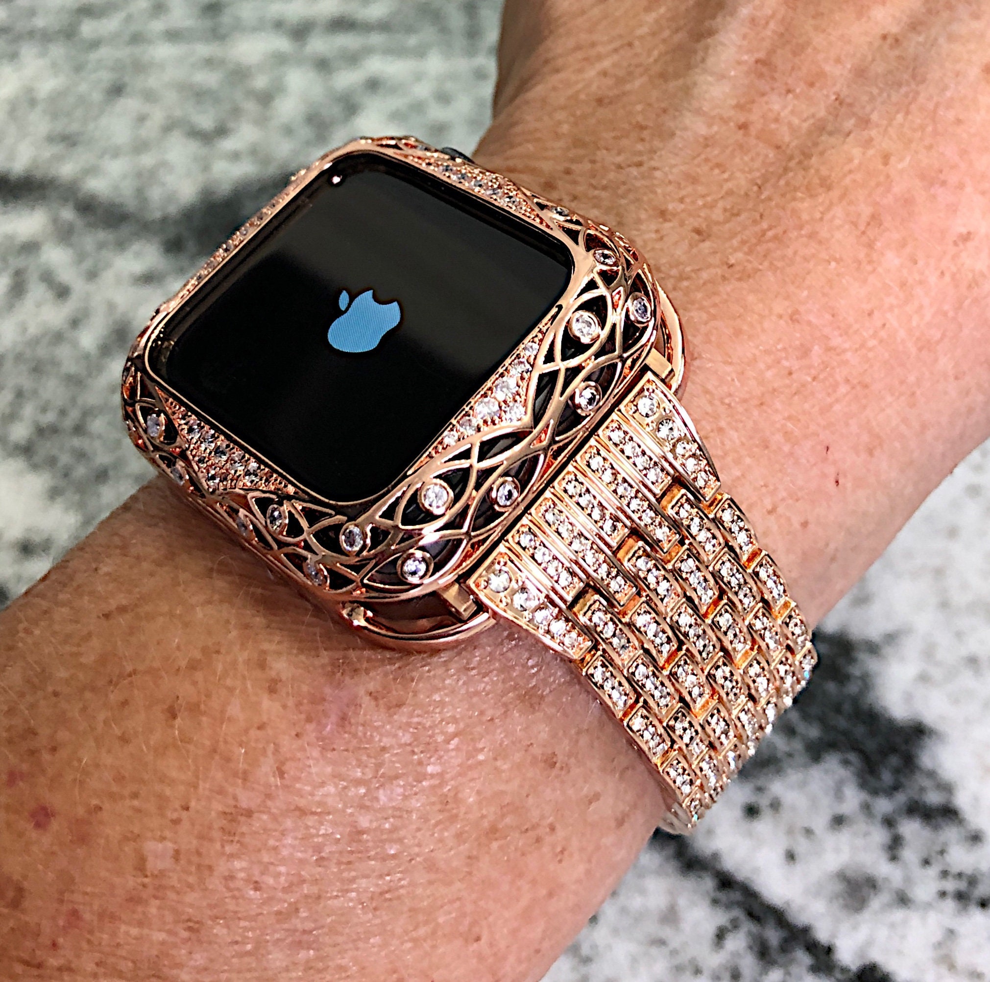 Designer Apple Watch Bands For Women Kate Spade New York | Metal Cuff  Bangle Rhinestone Diamond Wristband X-link Glitzy Strap For Apple Watch 42/ 44/45mm Iwatch Series Se 