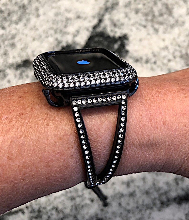 Cuff Bangle Black Crystal Apple Watch Band and or Lab Diamond | Etsy