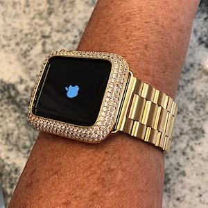 CRYSTALandBLING Yellow Gold Apple Watch Band and or Lab Diamond Apple Watch Case Yellow Gold Apple Watch Cases Yellow Gold Apple Watch Bands Apple Watch