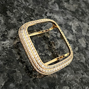 New 3 row Round channel set Yellow gold Bezel Lab Diamond Apple Watch Bezel jewelry Case Series Bling iwatch iPad iPhone series 4,5,6,SE image 2