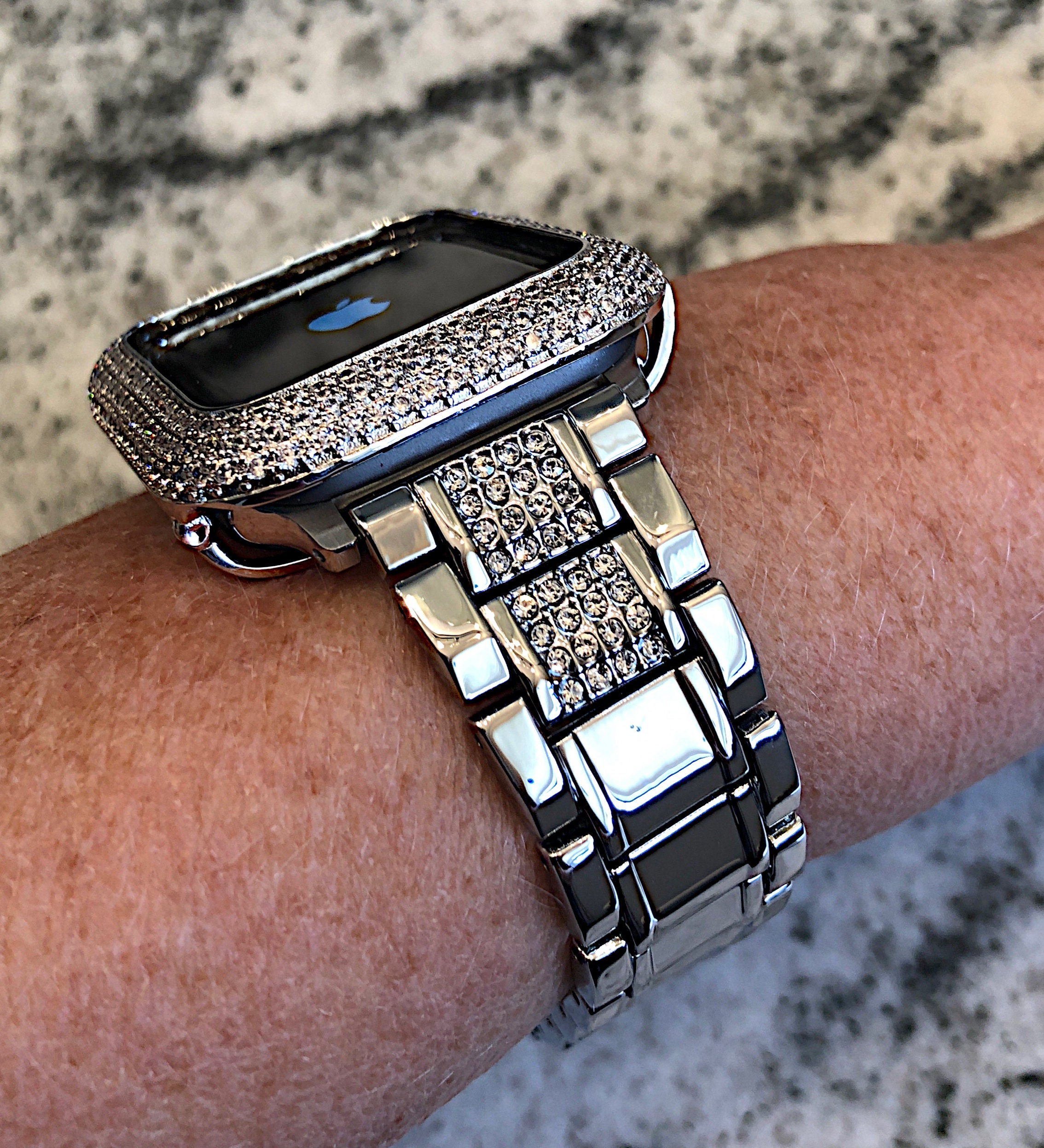 Luxury White Gold Apple Watch Band and or Lab Diamond Bezel - Etsy