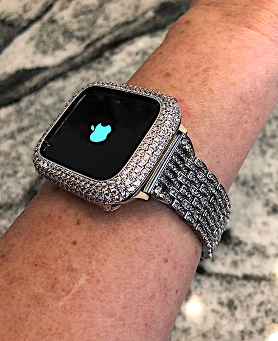 White Gold Lab Diamond Apple Watch Case Bezel Bumpers Metal Apple