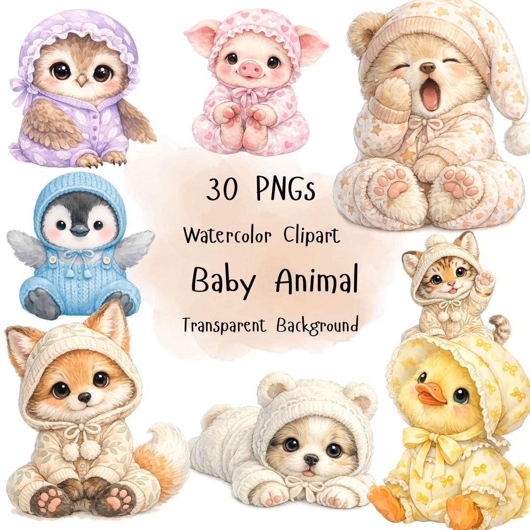 Baby Animal Watercolor Clipart – Woodland Creatures, Nursery Art PNG - Etsy