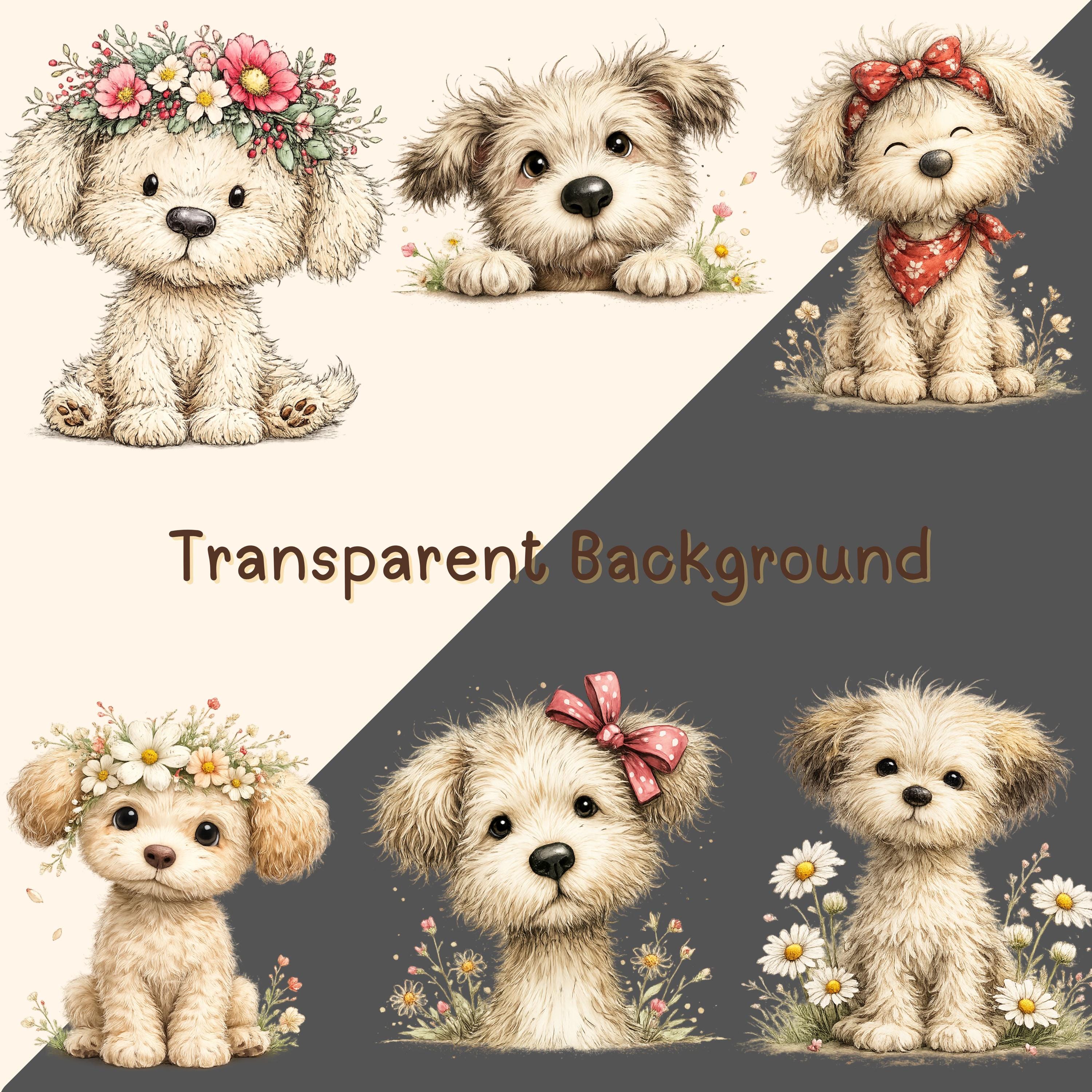Watercolor Puppy Clipart – 18 Floral Dog Illustrations (PNG Bundle ...