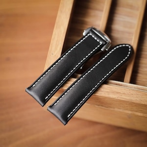 Omega Buttero Black leather padded watch strap-Buttero Omega-BLACK