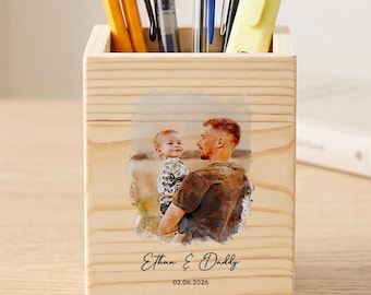 Personalisierter Stifthalter mit Foto, benutzerdefinierter Vater Schreibtisch Organizer, Vater Geschenk, Fotoandenken für Zuhause Büro