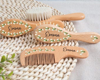 Ancienne Brosse Et Peigne Bébé En Métal Argenté Motif Bambi, Vintage