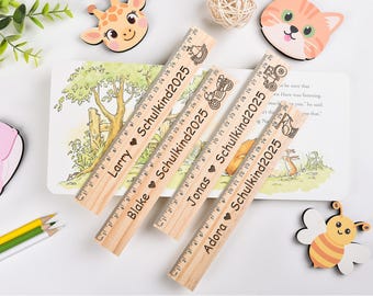 Gepersonaliseerde kinderliniaal, cadeau school opent, aangepaste houten liniaal, gegraveerde liniaal cadeau van kinderen, gegraveerde naam houten liniaal, cadeau voor kinderen