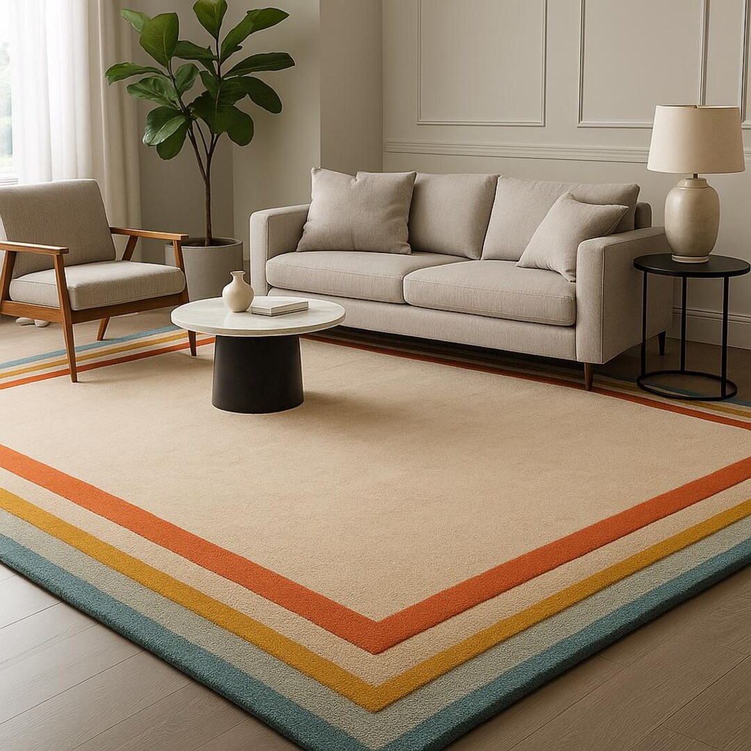 Modern Retro Stripe Border Area Rug – Minimalist Mid-century Style ...