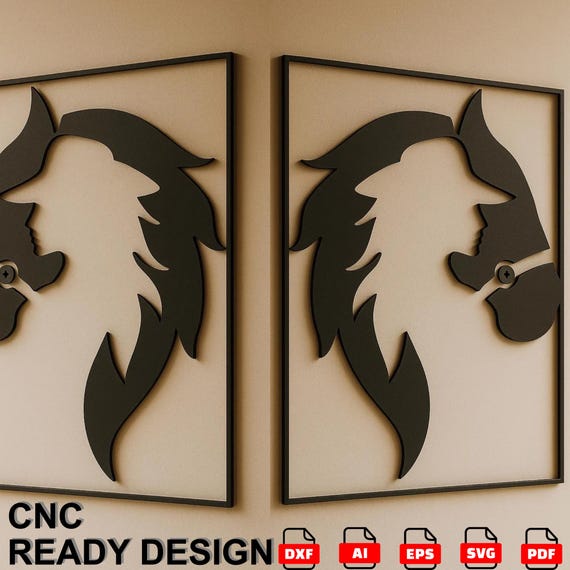 Horse girl Metal Wall Art DXF File: Western Silhouette CNC Design (Digital Download)