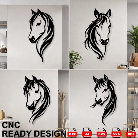 Modern Horse Line Wall Art Bundle Laser Files | Minimalist Horse Silhouette DXF SVG