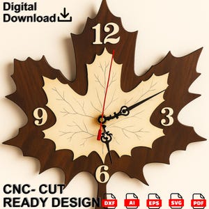 Reloj de pared de hoja de arce, archivo CNC/plantilla DXF SVG cortada con láser