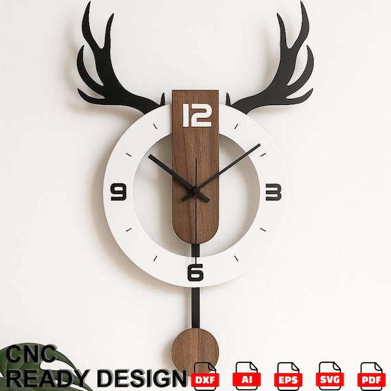 Deer Antler Wall Clock CNC File | Modern Wood Clock DXF SVG Download