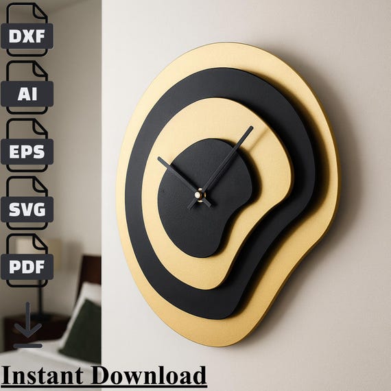 Abstract Layered Wall Clock CNC File – DXF SVG Laser Cut Template