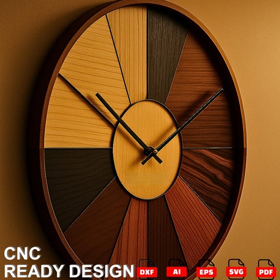 Modern Wooden Wall Clock CNC File | Laser Cut (dxf, svg, ai, pdf