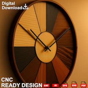 Reloj de pared de madera moderno, archivo CNC/corte láser (dxf, svg, ai, pdf)