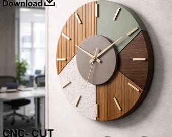 Modern Wall Clock CNC File | Geometric Wooden Clock SVG DXF | Laser Cut Decor