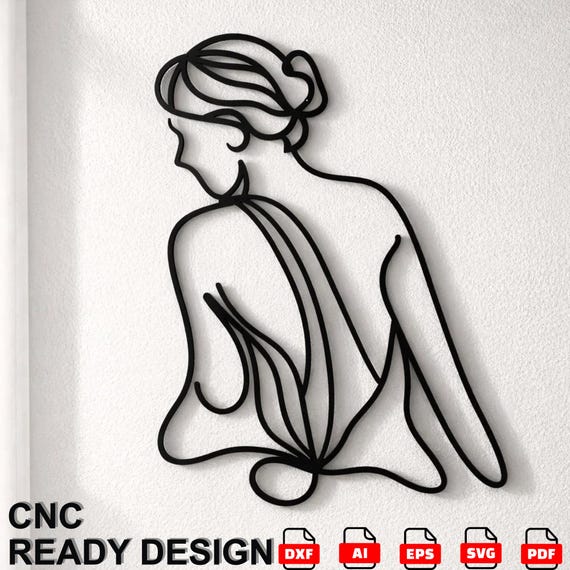 Minimalist Woman Line Art CNC File | Metal Wall Decor DXF SVG Laser Cut