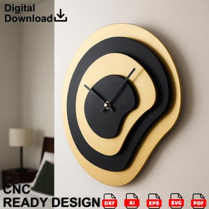 Abstract Layered Wall Clock CNC File – DXF SVG Laser Cut Template