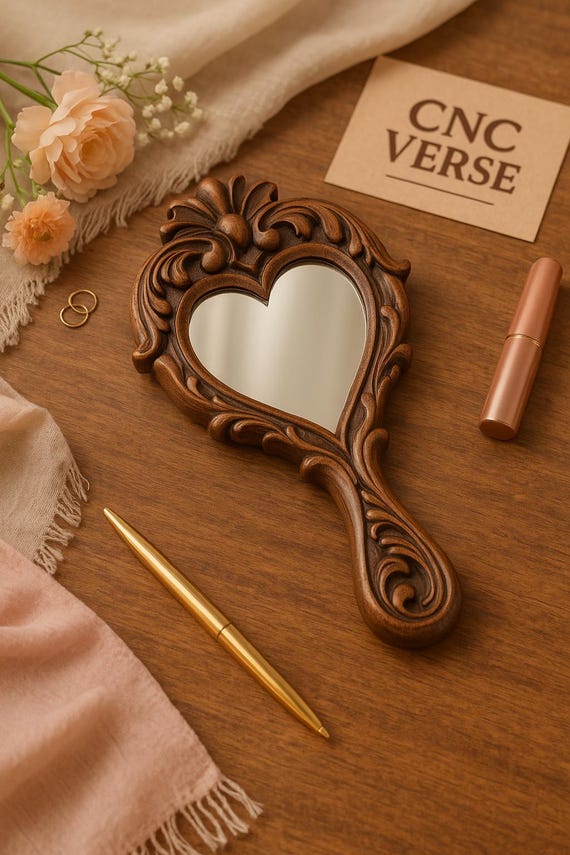 Digital Hand Carved Heart Mirror CNC File | Floral Vintage Vanity Decor STL