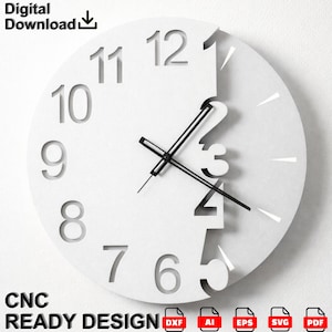 Modern Split Wall Clock CNC File | Laser Cut Open Numbers Clock DXF SVG