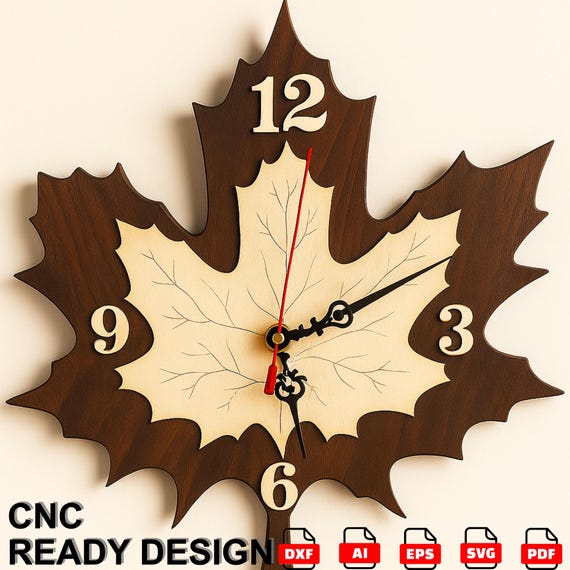 Maple Leaf Wall Clock CNC File | Laser Cut DXF SVG Template