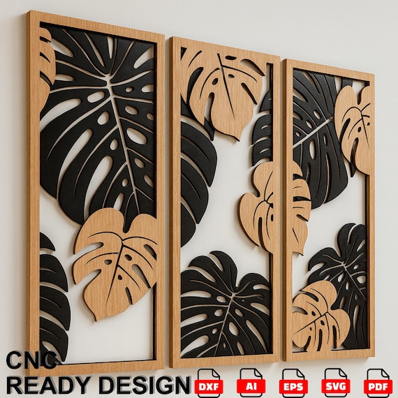 Monstera Leaf Wall Art CNC File | Tropical Panel Decor DXF SVG | Laser Cut Wood Botanical Design | Modern Jungle Home Decor