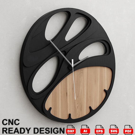 Geometric Modern Wall Clock CNC Design File - Wooden & MDF Digital Download