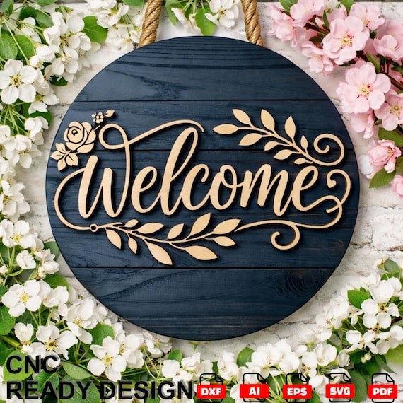 Floral Farmhouse Welcome Sign SVG for Laser & CNC | Door Hanger Digital File