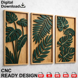Tropical Leaf Wall Art CNC DXF SVG | Modern Laser Cut Panel Decor