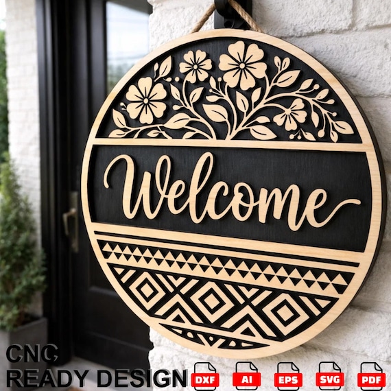 Round Wood Welcome Hanger, Farmhouse Entryway Wall Art, Layered Rustic Home Accent