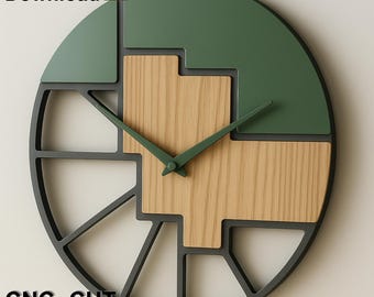 CNC-bestand moderne geometrische wandklok – lasergesneden sjabloon (digitale download)